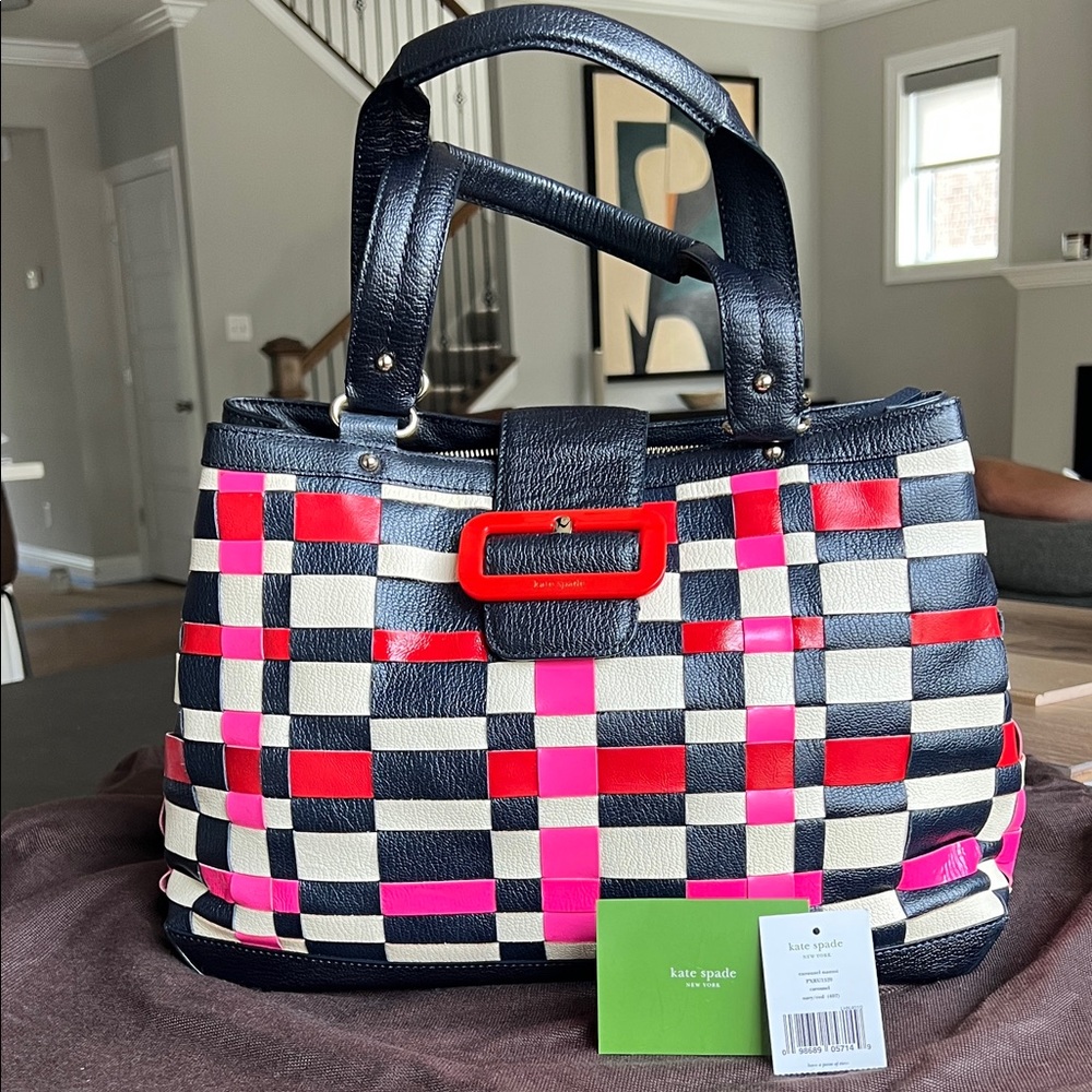 Kate Spade Carousel Naomi satchel tote bag Navy Red Pink